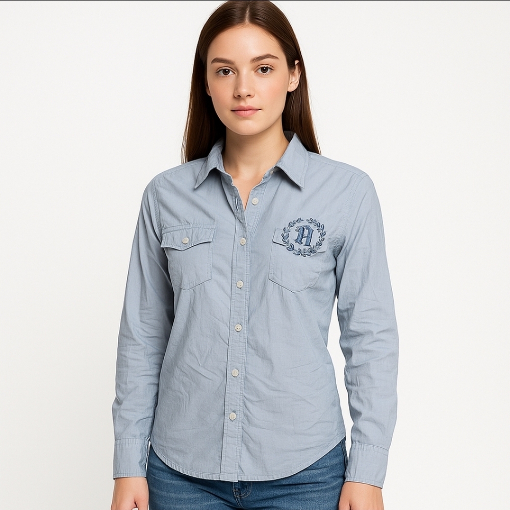 Aeropostale Blue Striped Pearl Button Shirt Western Cowboy Logo Size M